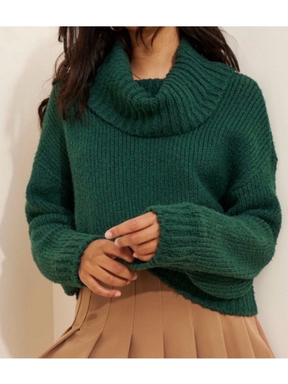 Anthropologie Pilcro oversize Emerald Green Cowl Neck Chunky Knit Sweater small